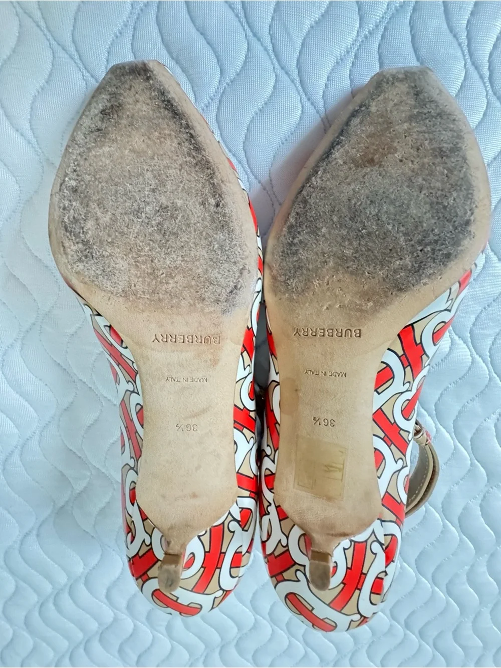 Burberry Wiltkin TB Monogram Peep Toe Ankle Strap Pumps EU 36.5